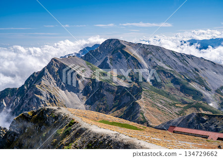 從白馬山浮雕(紀念碑)上可以看到白馬槍岳,它是白馬三山之一。白馬禦池-橫越北阿爾卑斯山脈的白馬山。 從白馬山浮雕(紀念碑)上可以看到白馬槍岳,它是白馬三山之一。白馬禦池-橫越北阿爾卑斯山脈的白馬山。 134729662