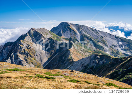 Hakuba Yari-ga-take and Shakushi-dake seen from the terrace of Hakuba Sanso (in front of Sky Plaza Hakuba) - Hiking the Northern Alps' Hakuba-dake 134729669