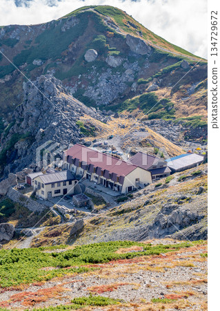 View of the summit lodge from the terrace of Hakuba Sanso (in front of Sky Plaza Hakuba) - Hiking Mt. Hakuba in the Northern Alps View of the summit lodge from the terrace of Hakuba Sanso (in front of Sky Plaza Hakuba) - Hiking Mt. Hakuba in the Northern Alps 134729672