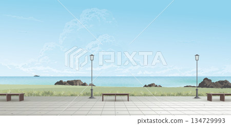 Public park at seaside have blue sky background graphic illustration. Public park at seaside have blue sky background graphic illustration. 134729993