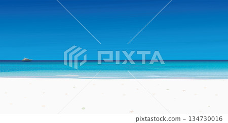 White sand beach and tropical blue sea have blue sky background graphic illustration. Traveling in summer concept have blank space. 134730016