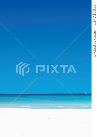 White sand beach and tropical blue sea have blue sky vertical background graphic illustration. Traveling in summer concept have blank space. 134730019