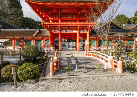 Kamo Wakeikazuchi Shrine (Kamigamo Shrine) Tower Gate in winter 134730449