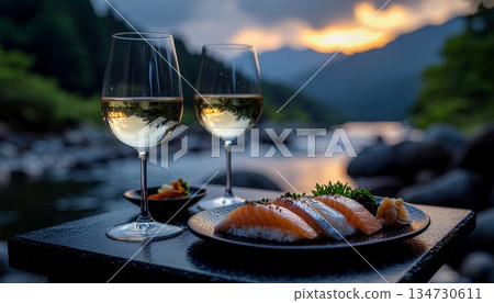 日本葡萄酒和壽司 134730611