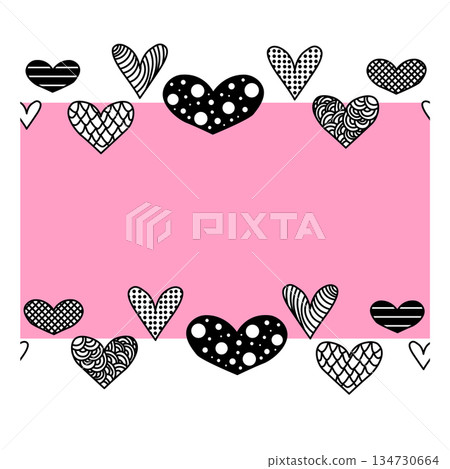 Heart Line Art Valentine's Day Frame seamless horizontal border. Vector graphic line black and white illustration. Banner, poster, wrapping paper, sticker, print, modern textile design. Heart Line Art Valentine's Day Frame seamless horizontal border. Vector graphic line black and white illustration. Banner, poster, wrapping paper, sticker, print, modern textile design. 134730664