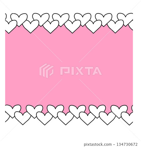 hearts Valentine's Day Frame seamless horizontal border. Vector graphic line black and white illustration. Banner, poster, wrapping paper, sticker, print, modern textile design. 134730672