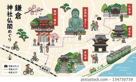 Illustrated map of Kamakura's shrines and temples Illustrated map of Kamakura's shrines and temples 134730739