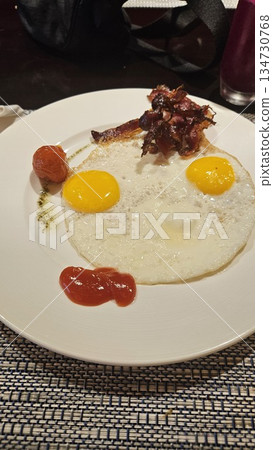 breakfast with eggs, bacon, sausage, eggs breakfast with eggs, bacon, sausage, eggs 134730768