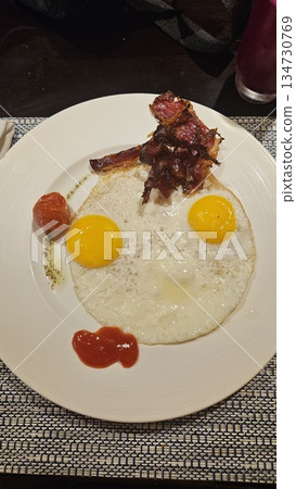 breakfast with eggs, bacon, sausage, eggs breakfast with eggs, bacon, sausage, eggs 134730769