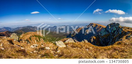 Autumn hiking trail on the ridge of Low Tatras mountains, Slovakia. Autumn hiking trail on the ridge of Low Tatras mountains, Slovakia. 134730805