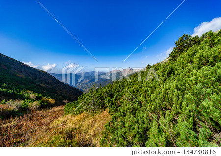 Autumn hiking trail on the ridge of Low Tatras mountains, Slovakia. 134730816