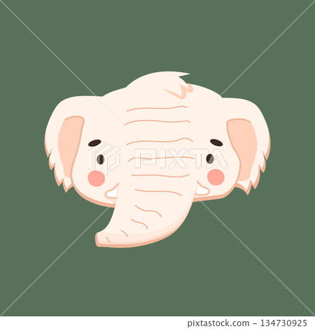 Cute cartoon elephant with tusks vector isolated illustration. Carton mammoth clip art on the green background 134730925