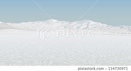 Minimalist mauntain ranges landscape in winter season covered by white snow with blue sky background graphic illustration have blank space. 134730971