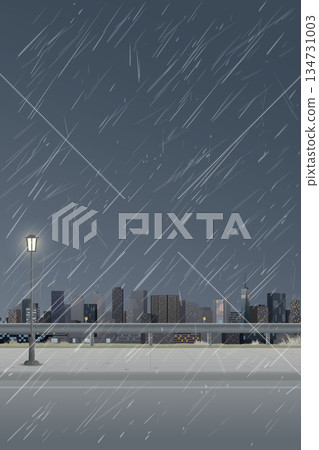 Cityscape in rainy day view from sidewalk have skyscraper and cloudy sky vertical background graphic illustration. Cityscape in rainy day view from sidewalk have skyscraper and cloudy sky vertical background graphic illustration. 134731003