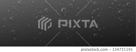 3D water drops on wet glass surface 3D water drops on wet glass surface 134731191