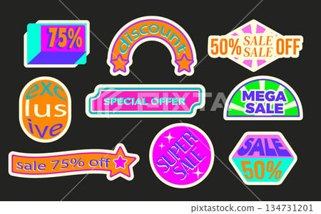 Y2K sale sticker set with vibrant neon colors Y2K sale sticker set with vibrant neon colors 134731201