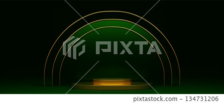 Green and gold podium stage with elegant arches 134731206