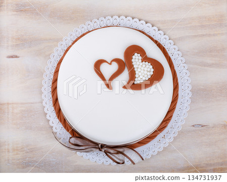 Festive White Cake with Heart Decoration 134731937