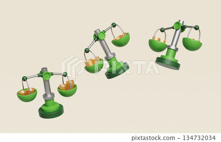 Financial Balance Scale with Gold Coins. 3D Rendering. Financial Balance Scale with Gold Coins. 3D Rendering. 134732034