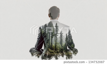 A visual fusion of forest and people symbolizing the coexistence of nature and business A visual fusion of forest and people symbolizing the coexistence of nature and business 134732087