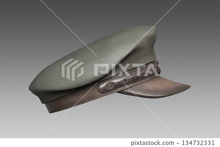 Vintage Military Officer Peaked Cap with Insignia. 3D Rendering. Vintage Military Officer Peaked Cap with Insignia. 3D Rendering. 134732331