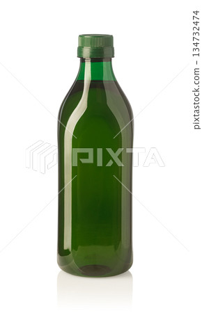 Green plastic bottle with cap on white background Green plastic bottle with cap on white background 134732474