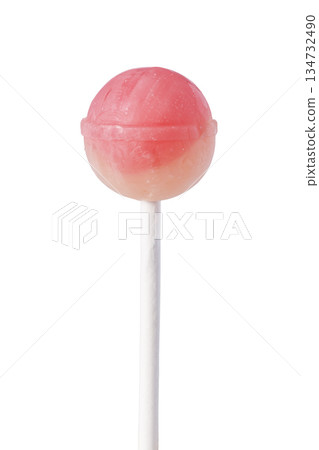 Pink and orange lollipop isolated on white background 134732490