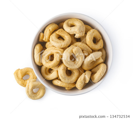 Taralli italian savory snacks in bowl on white Taralli italian savory snacks in bowl on white 134732534