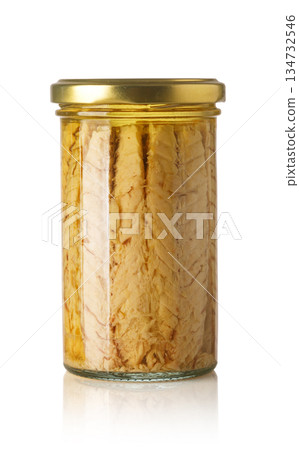 Canned tuna fillets in olive oil jar 134732546