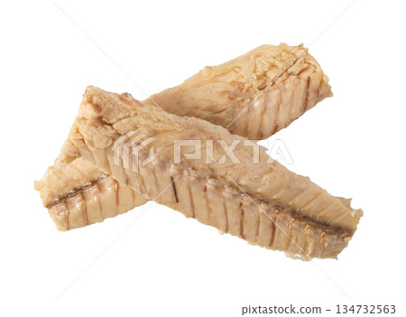 Cooked mackerel fillets on white background, healthy seafood Cooked mackerel fillets on white background, healthy seafood 134732563