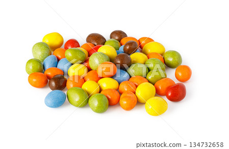 Colorful chocolate candies pile on white background Colorful chocolate candies pile on white background 134732658