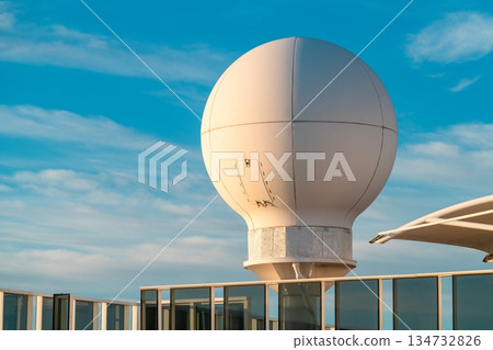 Cruise ship, navigation equipment radome and communication antenna on upper deck Cruise ship, navigation equipment radome and communication antenna on upper deck 134732826