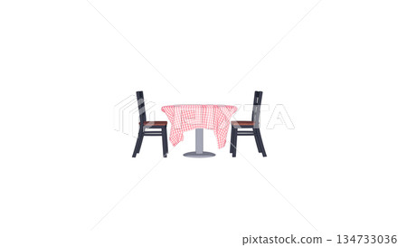 Side view of a simple chair and table Side view of a simple chair and table 134733036