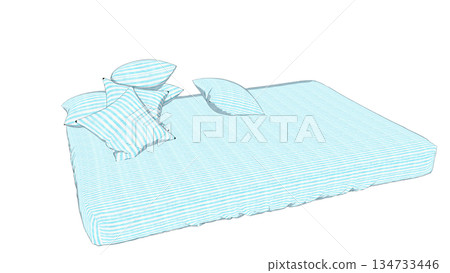淺藍色床罩的床墊和枕頭插圖 134733446