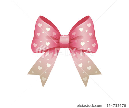 Cute pink ribbon bow decorated with white heart patterns, symbolizing love, sweetness, and romantic gift decoration. Cute pink ribbon bow decorated with white heart patterns, symbolizing love, sweetness, and romantic gift decoration. 134733676