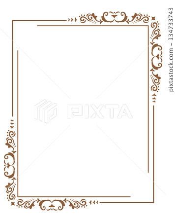 Elegant brown ornamental border with classic floral corners, perfect for invitations, certificates, or decorative print designs. Elegant brown ornamental border with classic floral corners, perfect for invitations, certificates, or decorative print designs. 134733743