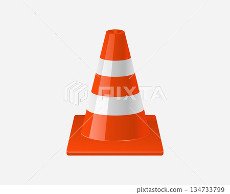 Bright orange traffic cone with white reflective stripes, used for road safety, construction zones, and traffic control. Bright orange traffic cone with white reflective stripes, used for road safety, construction zones, and traffic control. 134733799