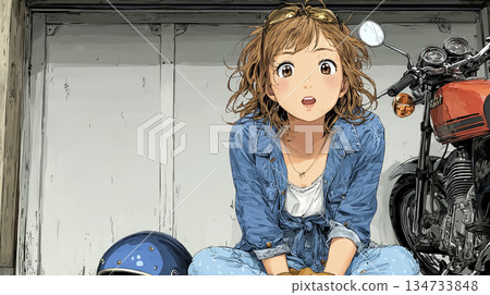 一位女騎手在旅途中休息 一位女騎手在旅途中休息 134733848