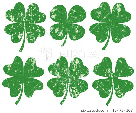 Green vector four leaf clover silhouette s with texture for cards, Saint Patrick's day designs and icons 134734108