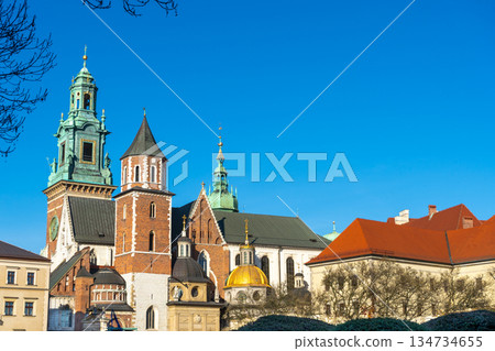 Poland Wawel Castle in Krakow. Tower old building architecture 134734655