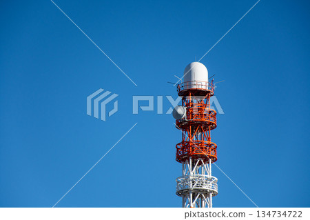 Radio tower with radar dome Radio tower with radar dome 134734722