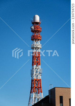 Radio tower with radar dome Radio tower with radar dome 134734723