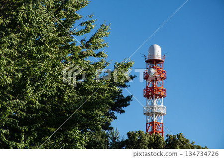Radio tower with radar dome Radio tower with radar dome 134734726