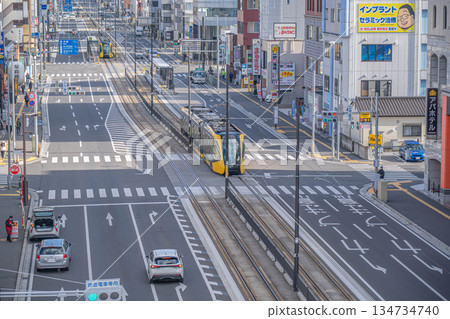 The next-generation streetcar "Light Line" runs on the main street at the east exit of Utsunomiya Station [Utsunomiya City, Tochigi Prefecture] 134734740