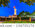 Hanoi Flag Tower with Yellow Flowers in Bloom 134735174