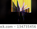 Broken digital LCD screen showing colorful vertical pixel lines and radiating cracks, symbolizing technology damage, device malfunction, and urgent repair 134735456