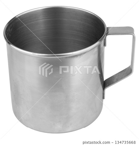 Stainless steel water mug isolated on white background Stainless steel water mug isolated on white background 134735668
