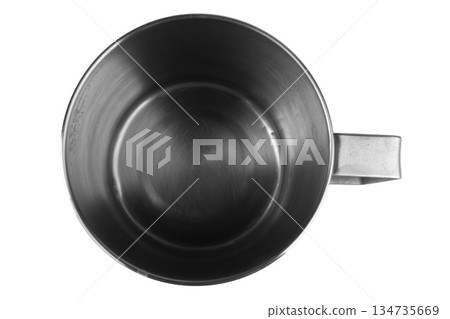 Stainless steel water mug top view isolated on white background Stainless steel water mug top view isolated on white background 134735669