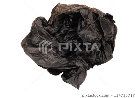 crumpled black garbage bag isolated on white background 134735717