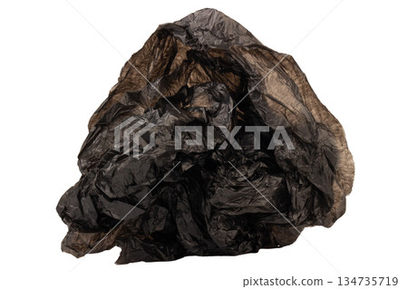crumpled black garbage bag isolated on white background crumpled black garbage bag isolated on white background 134735719